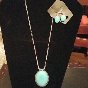 Silver and turquoise necklace and earrings